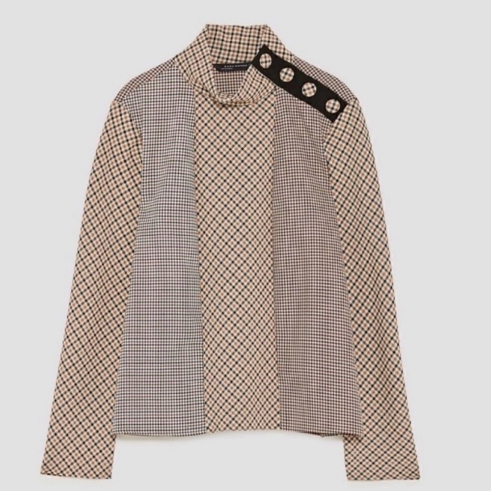 Zara Plaid Houndstooth Women Checkered top mock neck